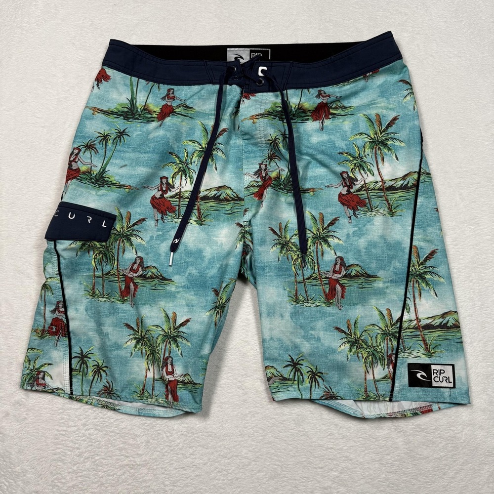 Rip Curl Shorts Mens 36 Blue‎ Hawaiian Hula Tropical Boardshorts Swim Surf Cargo